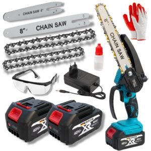 Акумуляторна ланцюгова пила з шинами 24 см і 18,5 см – автоматична подача масла, ідеальна для обрізання дерев і невеликих дров