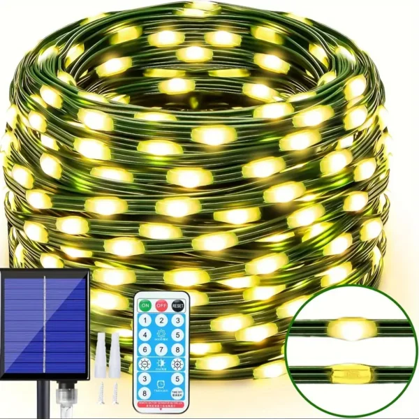 Світлодіодна гірлянда "Роса" нитка 50-100 метрів  з пультом, 1000 LED, акумулятор, 8 режимів, IP44, зелений провід, теплий білий - Зображення 6
