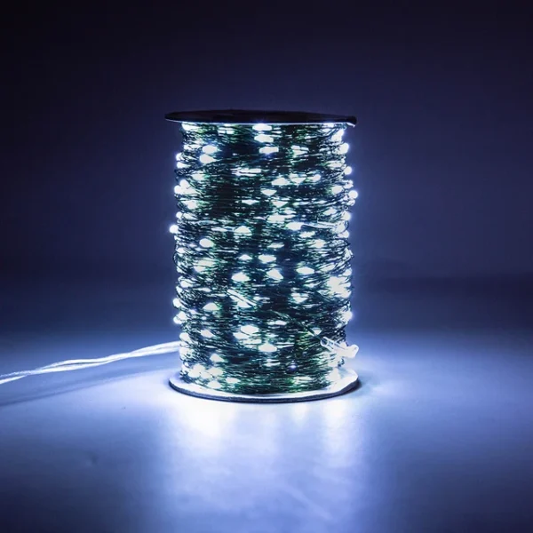 Світлодіодна гірлянда "Роса" нитка 50-100 метрів  з пультом, 1000 LED, акумулятор, 8 режимів, IP44, зелений провід, теплий білий - Зображення 5