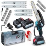 Акумуляторна ланцюгова пила шина 24 см і 18,5 см PROVOLT PV-100 з безщітковим двигуном, автоматичним змащуванням і двома акумуляторами 48V