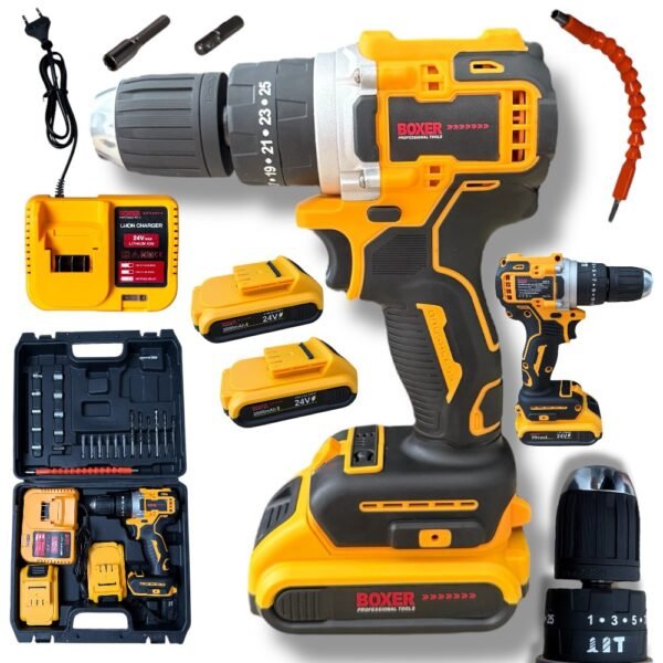 Акумуляторна дриль-шуруповерт BOXER BX-3310 24V, безщітковий двигун, 2 акумулятори, 3 режими, кейс