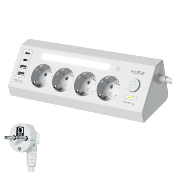 MORRE M411: кутовий подовжувач 3680Вт 4xAC + 4xUSB, нічник - Зображення 3