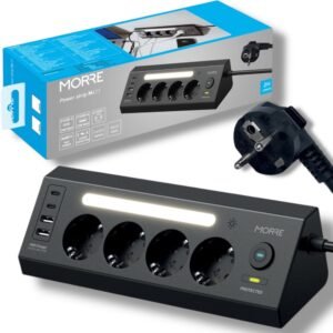 MORRE M411: кутовий подовжувач 3680Вт 4xAC + 4xUSB, нічник - Чорний
