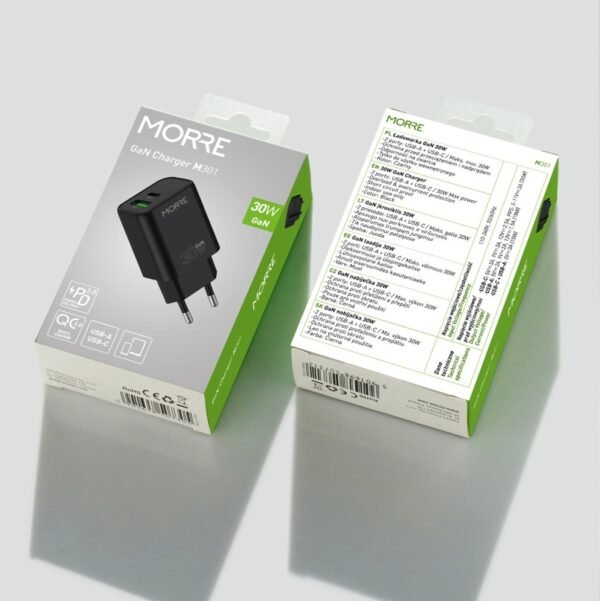 MORRE M301 GaN 30W — зарядний пристрій USB-C+USB-A - Зображення 2