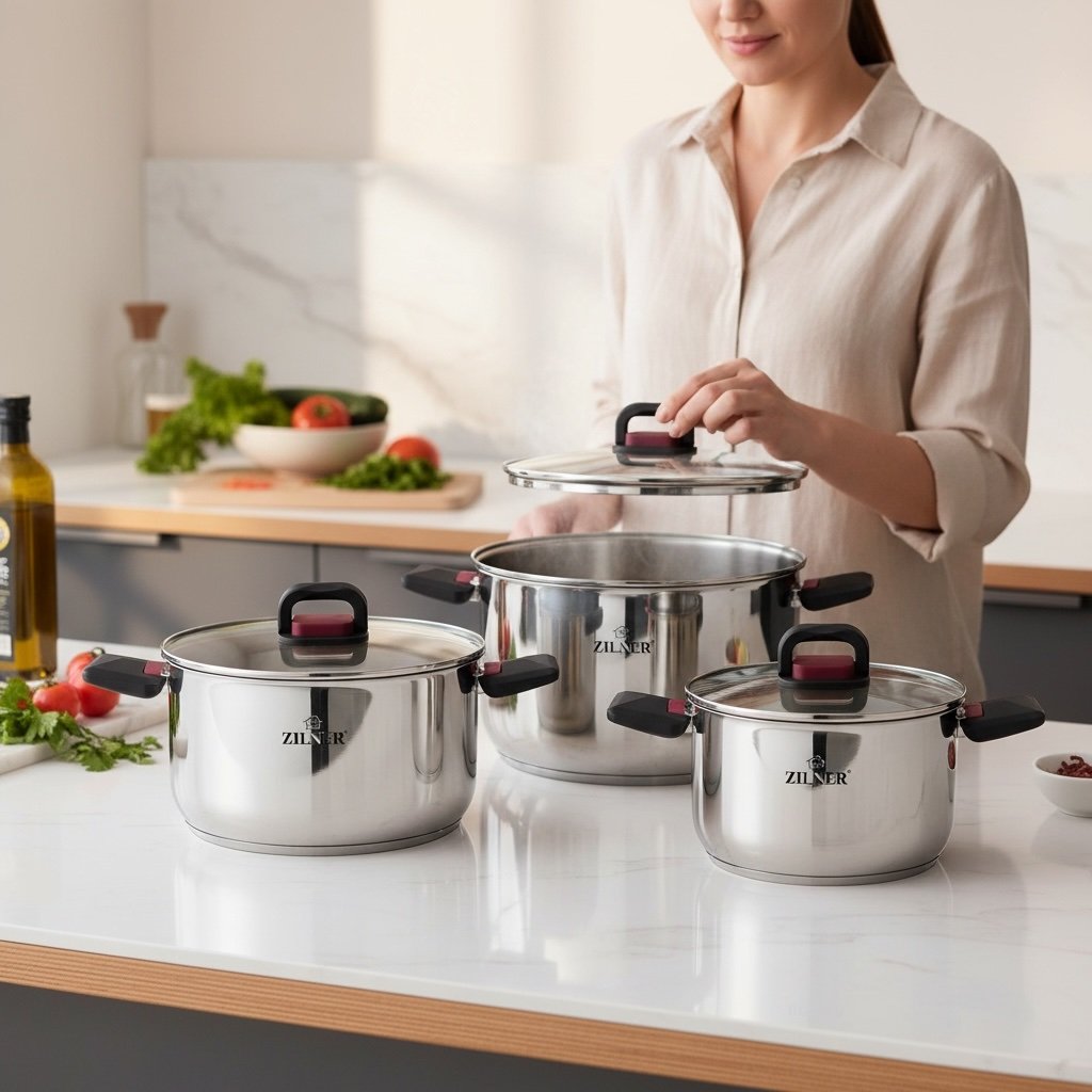 Набір каструль Zilner ZL-7371 3 елементи нержавіюча сталь індукція - Зображення 6