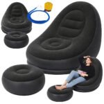 Надувний диван AIR SOFA з насосом — чорне велюрове надувне крісло-диван для дому, дачі, пляжу та кемпінгу