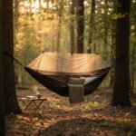 Гамак із москітною сіткою 220×120 см чорний — туристичний підвісний гамак для кемпінгу, дачі та відпочинку