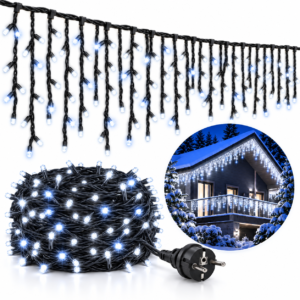 Гірлянда Бахрома LED 20 м / 36 м, 335 / 600 LED, Холодний Білий + Холодний Білий Flash, Чорний Провід, IP44