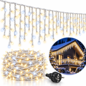 Гірлянда «Бахрома» LED – 600 LED / 335 LED, 36 м / 30 м / 20 м, теплий білий з холодним білим Flash, чорний або білий дріт, IP44 - Білий дріт 30 м (600 LED)