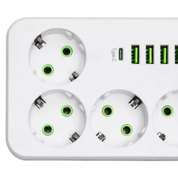 Мережевий Фільтр Подовжувач 5 Розеток 4 USB + Type-C 5 м 2500 Вт - Зображення 4